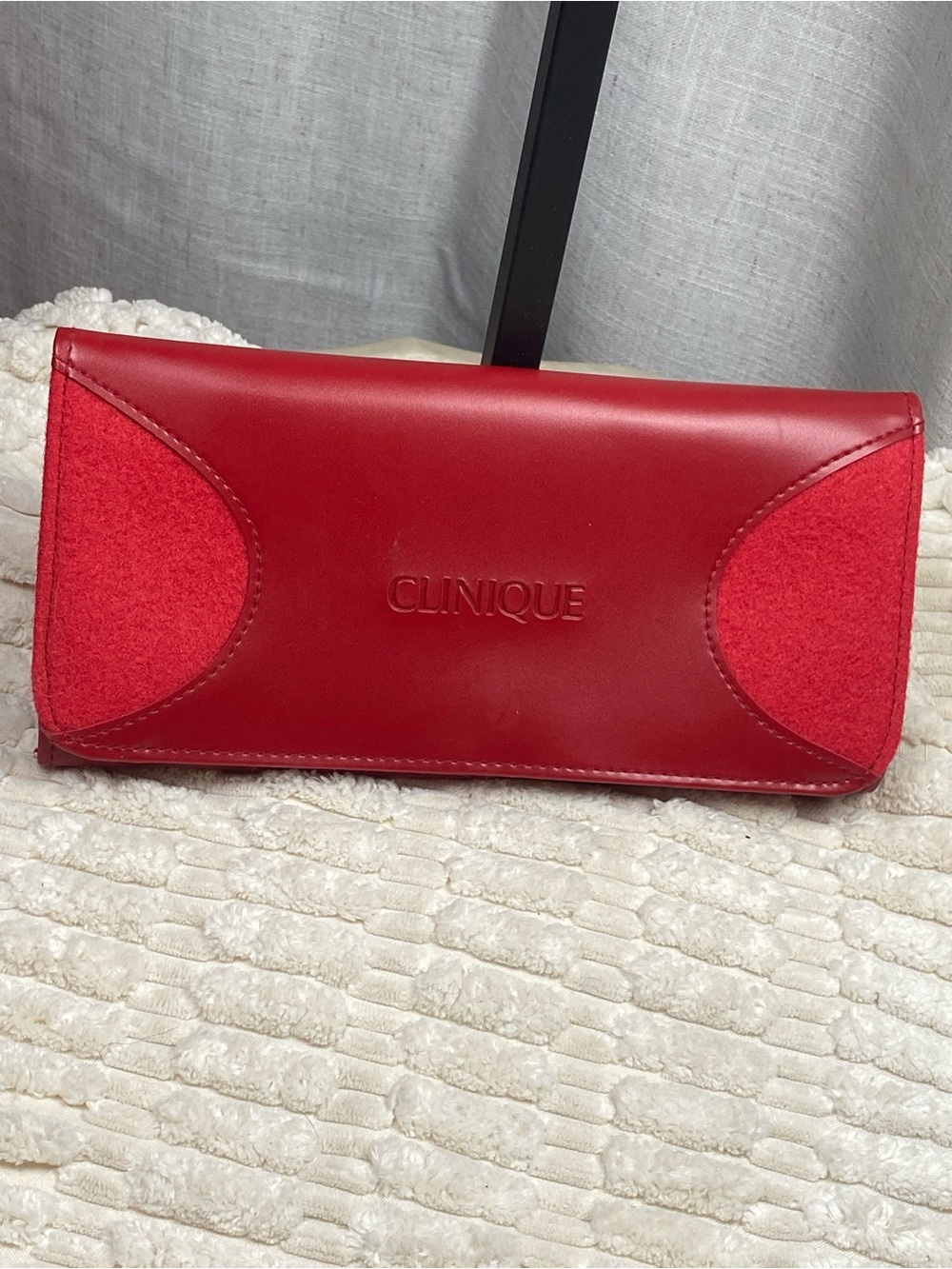 Vintage Clinique Red Trifold Makeup Brush Holder Jewelry Travel Organizer Bag